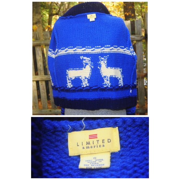 VTG 90's The Limited America Blue Wool Reindeer Sweater & Matching Socks Size SM - Picture 7 of 7